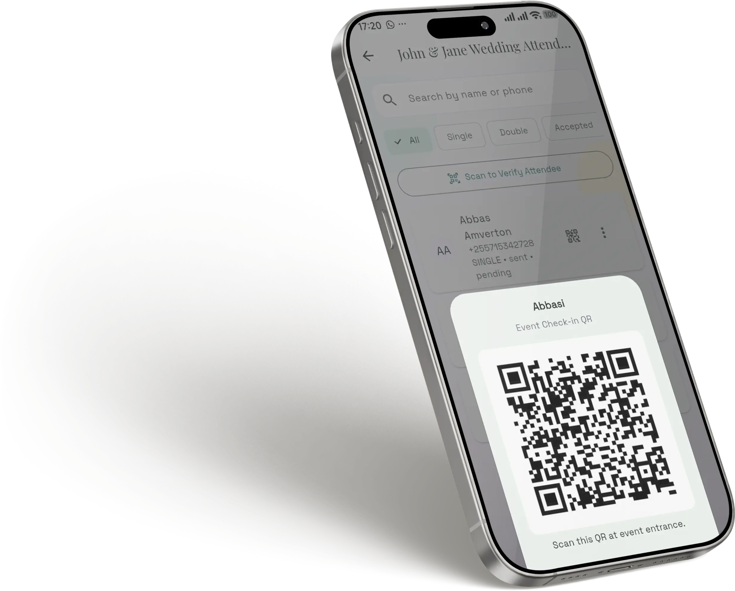 QR attendee check-in screen