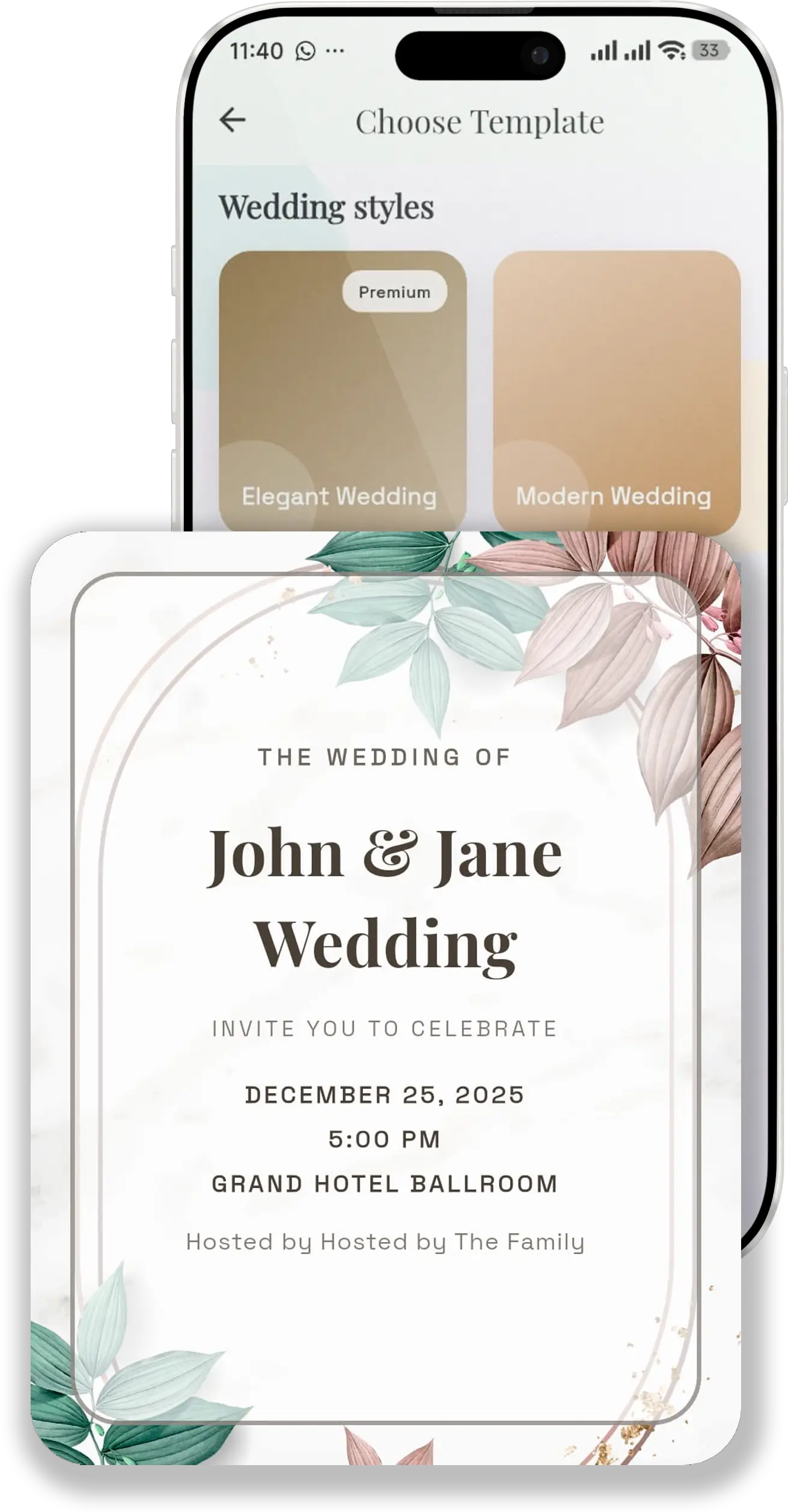 Template selection with premium styles